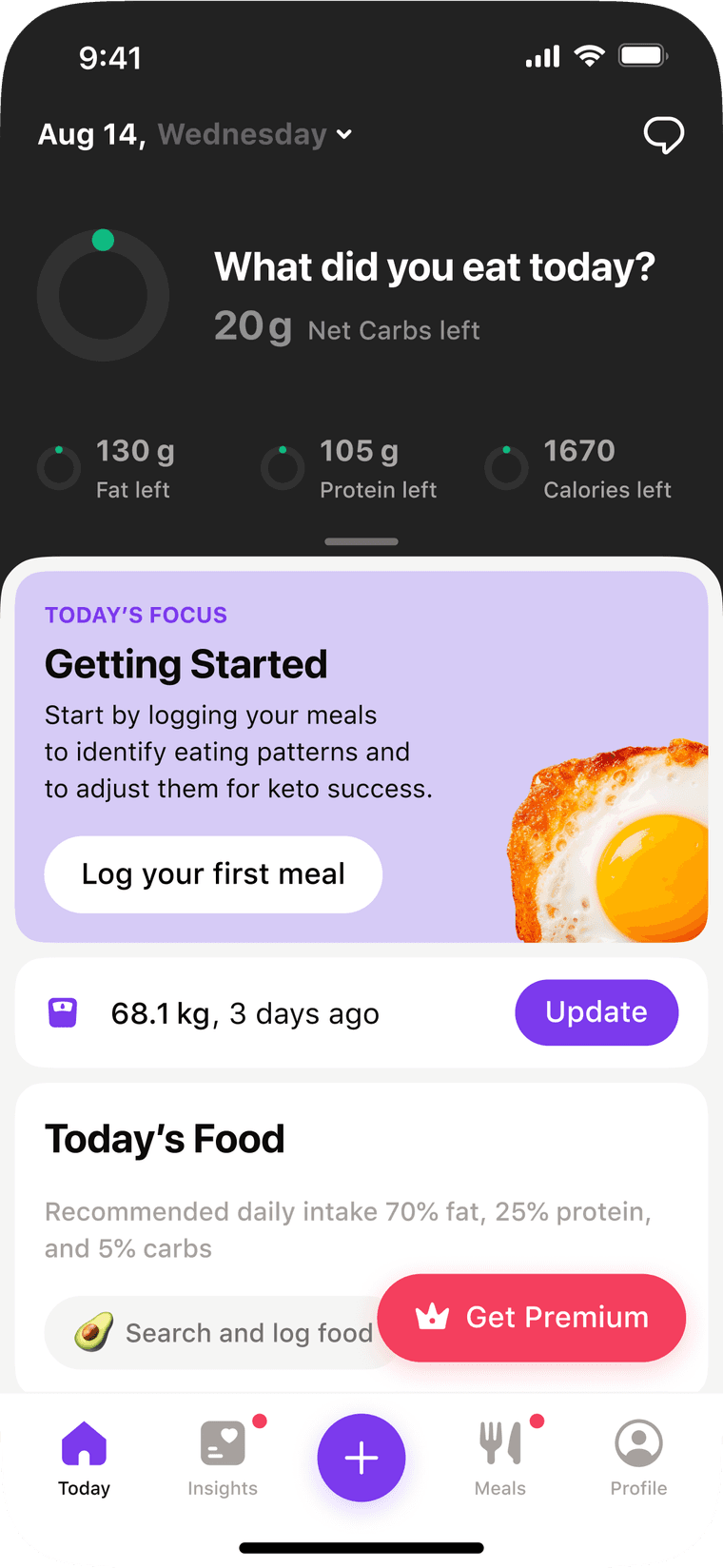 Formula app showing daily food tracking
